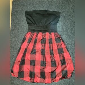 Strapless checkered mini dress